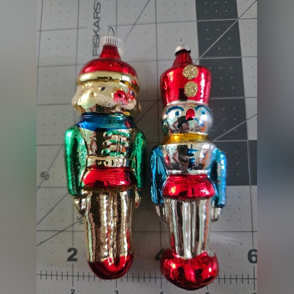 2 Vintage Glass Christmas Ornament Soldier Nutcracker Germany - Picture 1 of 11